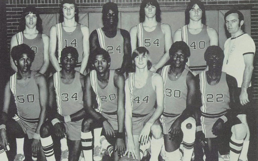Dunn, number 54, with the Big Spring High School basketball team in 1974.