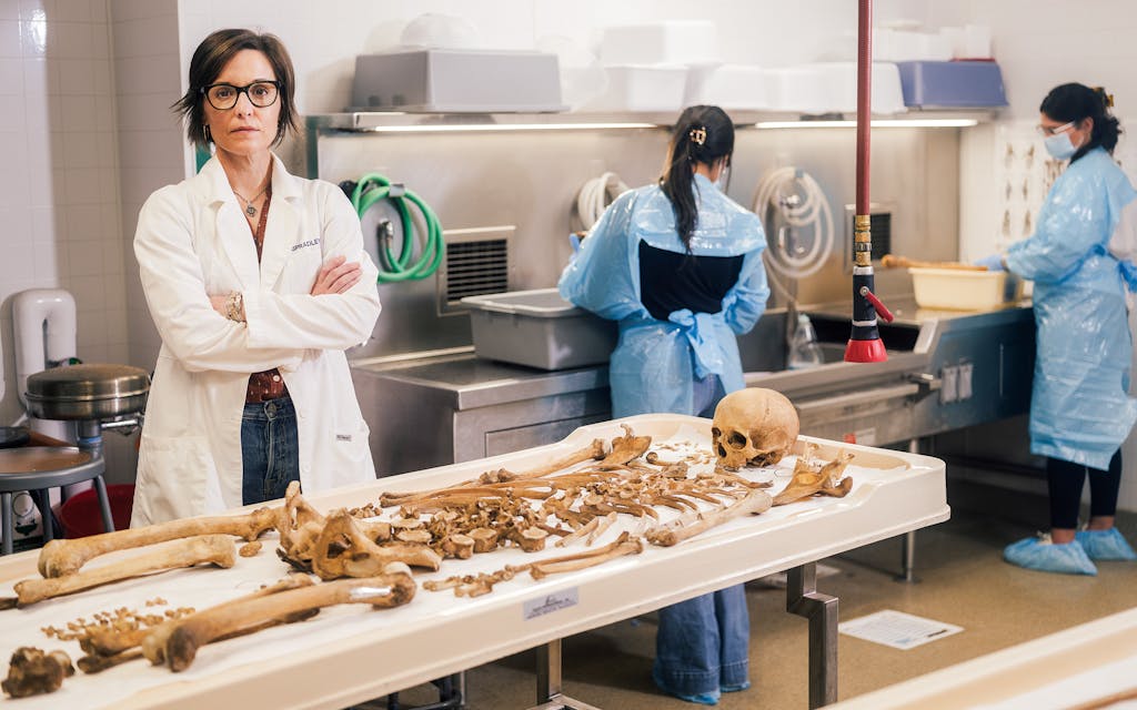 Kate Spradley, who investigates migrant deaths in South Texas, in her lab at Texas State University, in San Marcos.
