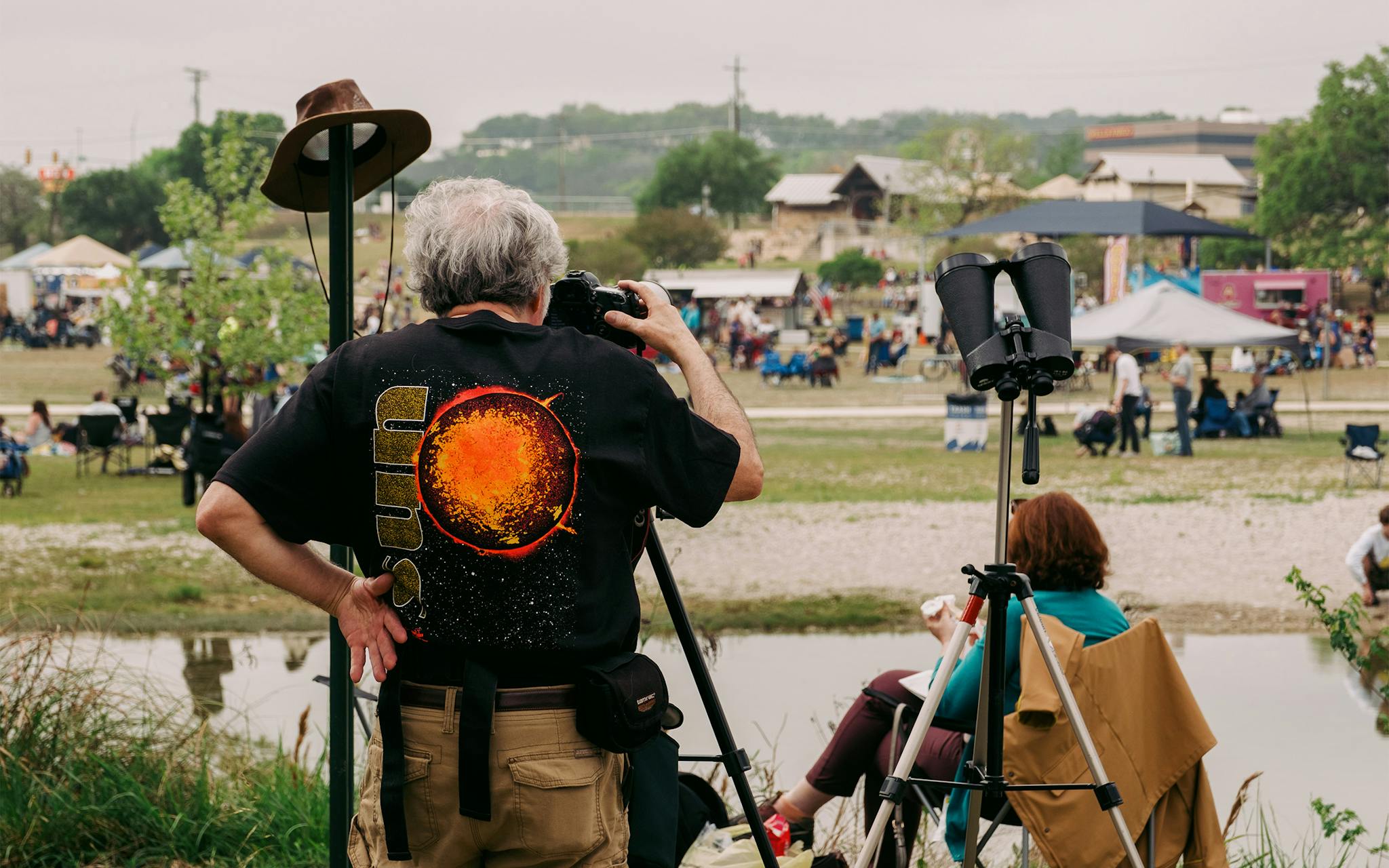 A photographer frames his shot prior to the eclipse.