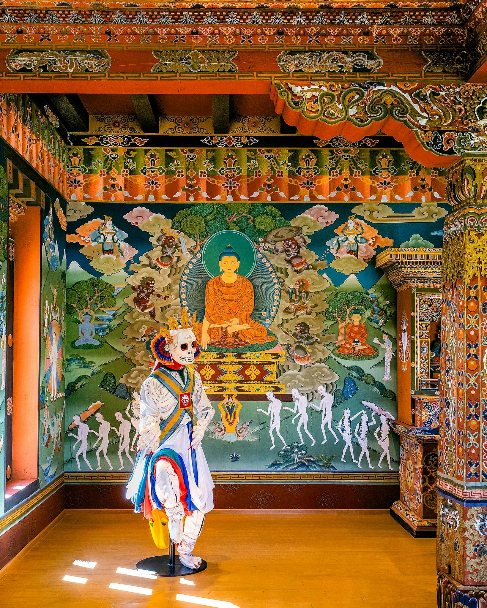 The Durdag Cham (The Dance of the Lords of Cremation Ground), is one of the figures on display inside the Lhakang.