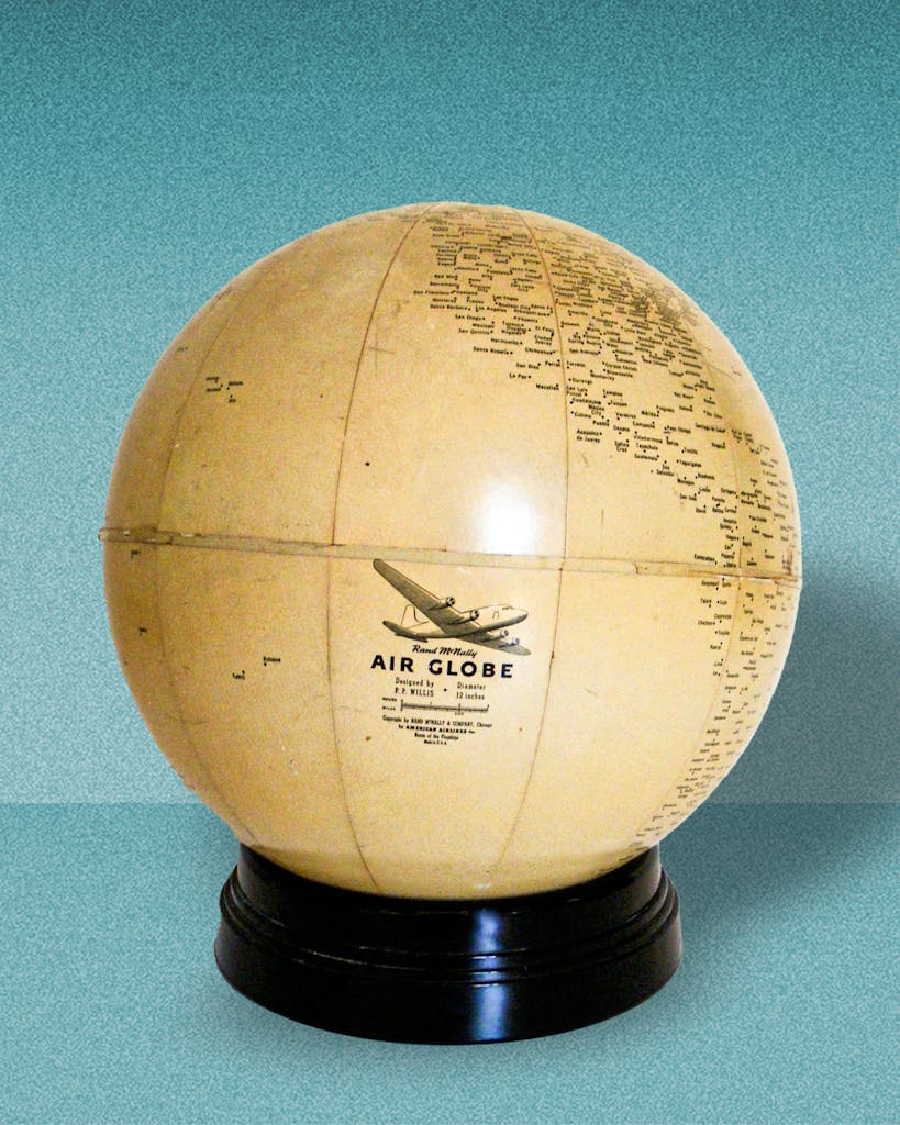 A 1944 globe manufactured by Rand McNally for American Airlines.