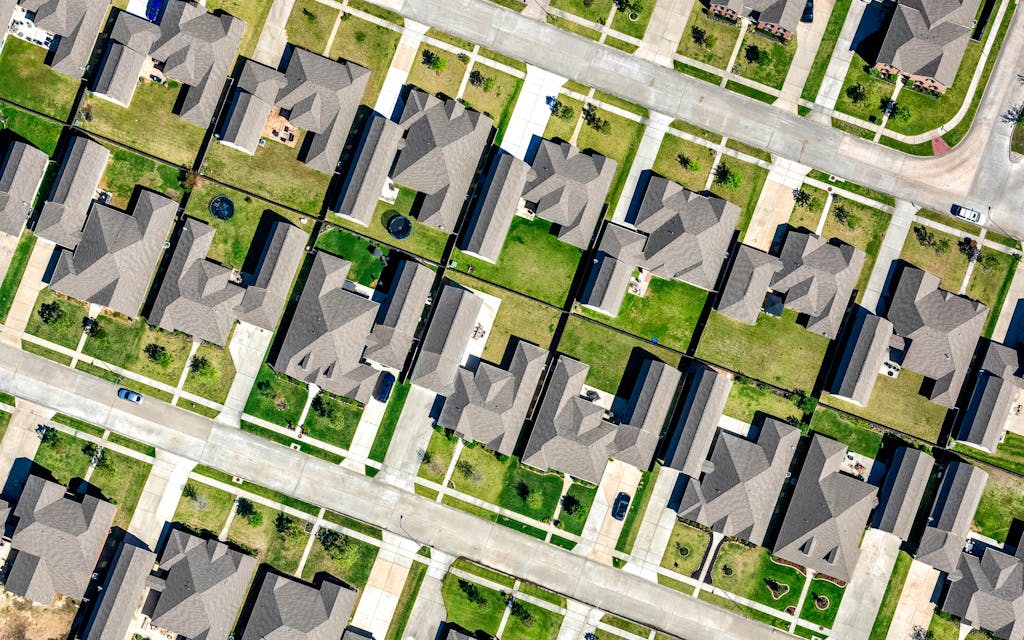 Green lawns in the suburbs.