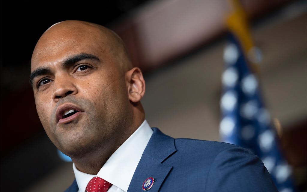 Colin Allred speaks to media with members of the Congressional Black Caucus during a press conference on voting rights legislation and reforming the filibuster at the U.S. Capitol, in Washington, D.C., on Wednesday, January 12, 2022.