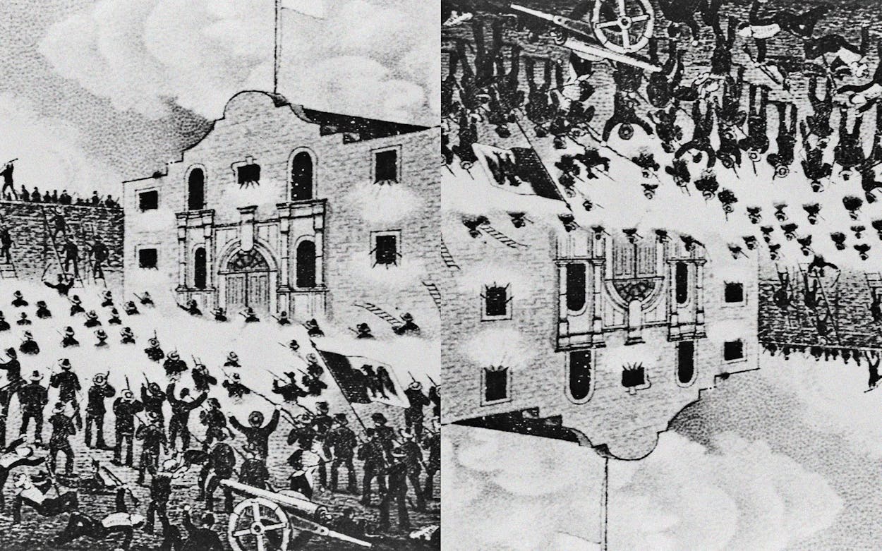 An illustration of the Alamo flipped