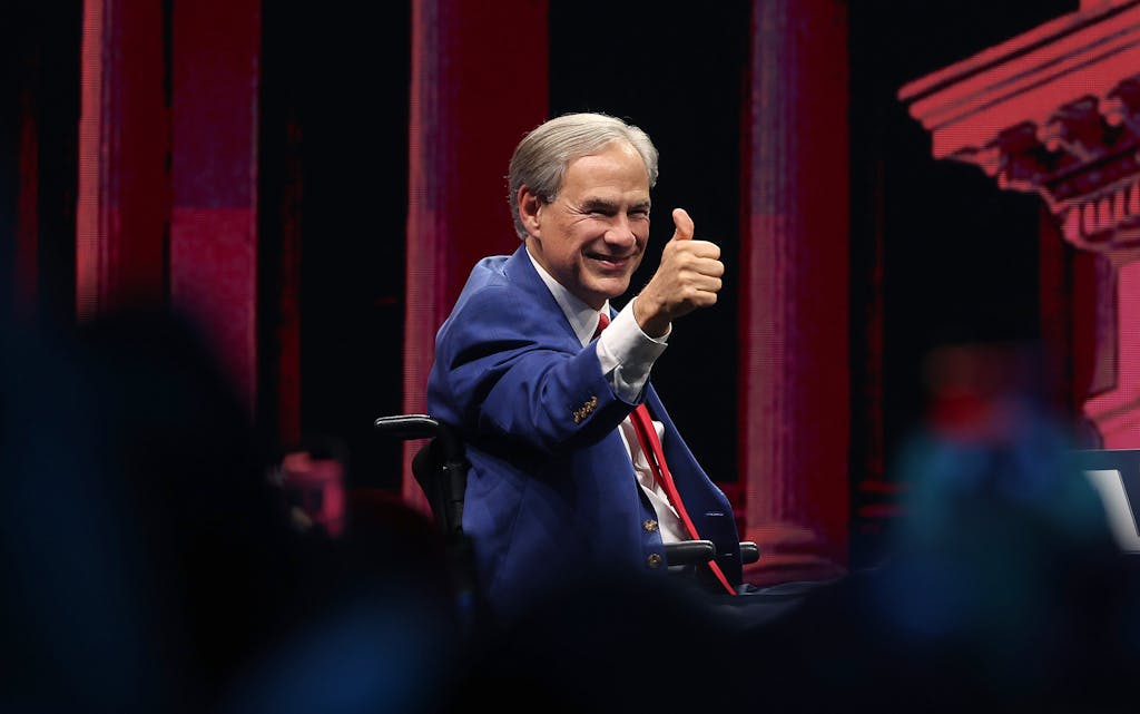 Texas Gov. Greg Abbott speaks during the NRA ILA Leadership Forum at the National Rifle Association (NRA) Annual Meeting & Exhibits at the Kay Bailey Hutchison Convention Center on May 18, 2024 in Dallas, Texas. The National Rifle Association's annual meeting and exhibit runs through Sunday.