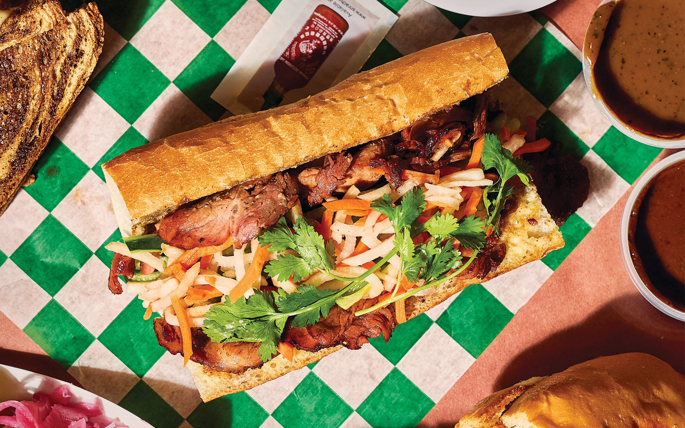 overhead photo of banh mi