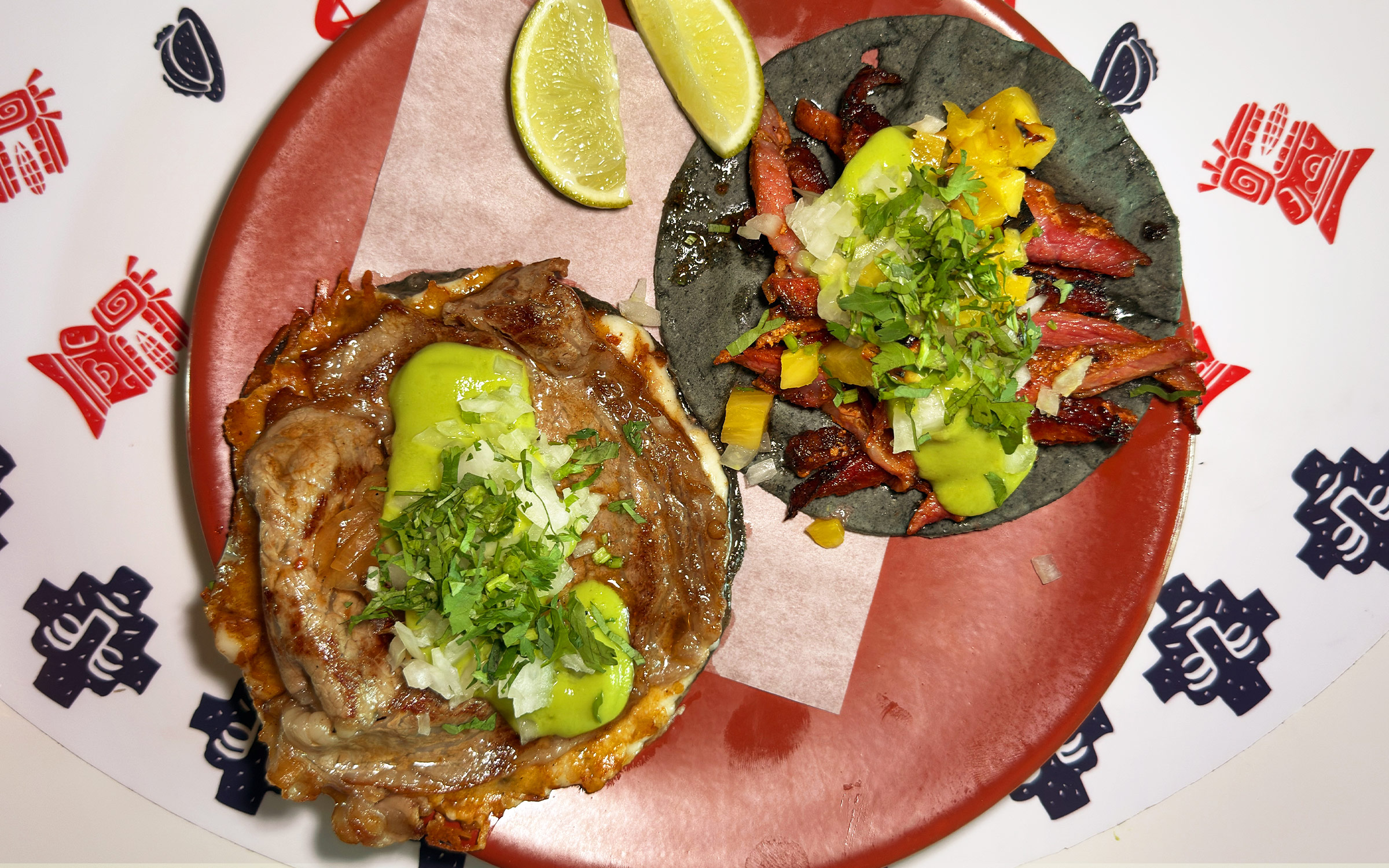 overhead photo of two tacos