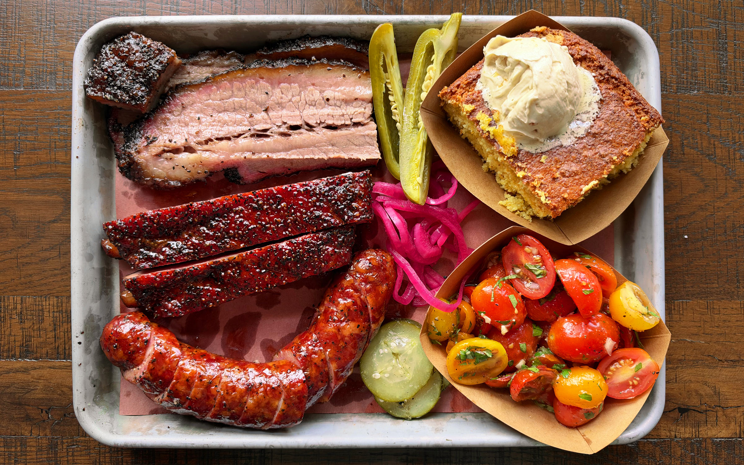 overhead photo of food tray